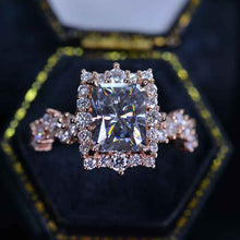 Load image into Gallery viewer, 3 Carat Vintage Style 9x7mm Gray Radiant Cut Giliarto Moissanite Gold Floral Shank Engagement Ring
