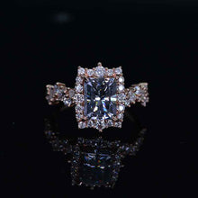 Load image into Gallery viewer, 3 Carat Vintage Style 9x7mm Gray Radiant Cut Giliarto Moissanite Gold Floral Shank Engagement Ring