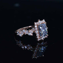 Load image into Gallery viewer, 3 Carat Vintage Style 9x7mm Gray Radiant Cut Giliarto Moissanite Gold Floral Shank Engagement Ring