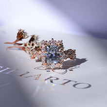 Load image into Gallery viewer, 3 Carat Vintage Style 9x7mm Gray Radiant Cut Giliarto Moissanite Gold Floral Shank Engagement Ring