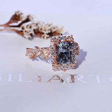 Load image into Gallery viewer, 3 Carat Vintage Style 9x7mm Gray Radiant Cut Giliarto Moissanite Gold Floral Shank Engagement Ring