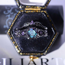 Load image into Gallery viewer, 14K Black Gold Hexagon Alexandrite Celtic Amethyst  Engagement Ring Set