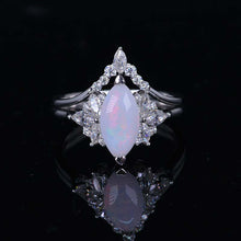 Load image into Gallery viewer, 2 Carat Marquise White Opal 14K Solid Gold Ring Set 12x6mm Marquise Genuine Natural White Opal Vintage Wedding Ring. Engagement Ring Anniversary Ring, Marquise Side Stones Ring Set