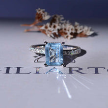 Load image into Gallery viewer, 3 Carat Emerald Cut Genuine Aquamarine Hidden Halo Engagement Ring