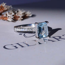 Load image into Gallery viewer, 3 Carat Emerald Cut Genuine Aquamarine Hidden Halo Engagement Ring