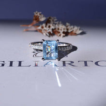 Load image into Gallery viewer, 3 Carat Emerald Cut Genuine Aquamarine Hidden Halo Engagement Ring
