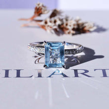 Load image into Gallery viewer, 3 Carat Emerald Cut Genuine Aquamarine Hidden Halo Engagement Ring