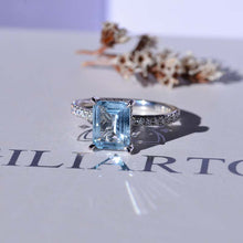 Load image into Gallery viewer, 3 Carat Emerald Cut Genuine Aquamarine Hidden Halo Engagement Ring