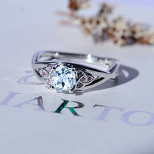 Load image into Gallery viewer, Fairy Tail Emerald Celtic Aquamarine Engagement Ring 14K White Gold