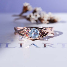 Load image into Gallery viewer, Fairy Tail Emerald Celtic Aquamarine Engagement Ring 14K White Gold