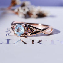 Load image into Gallery viewer, Fairy Tail Aquamarine Celtic Engagement Ring 14K Rose Gold