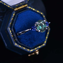 Load image into Gallery viewer, 1  Carat Oval Teal Sapphire Gold Engagement Ring with Sapphire Accent Stones