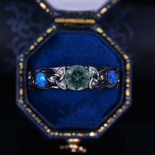 Load image into Gallery viewer, 6mm Round Teal Sapphire Celtic Engagement Ring 14K Black Gold