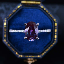 Load image into Gallery viewer, 3 Carat Elongated Oval Alexandrite Hidden Halo Engagement Ring