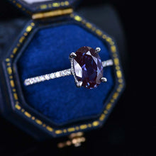 Load image into Gallery viewer, 3 Carat Elongated Oval Alexandrite Hidden Halo Engagement Ring