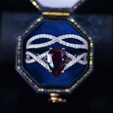 Load image into Gallery viewer, 3 Carat Pear Alexandrite Halo Twisted Engagement Ring 14K White Gold Ring Set