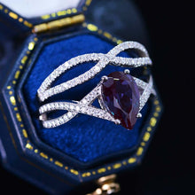 Load image into Gallery viewer, 3 Carat Pear Alexandrite Halo Twisted Engagement Ring 14K White Gold Ring Set