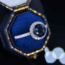 Load image into Gallery viewer, 2 Carat Alexandrite Halo Gold Engagement Promissory Ring