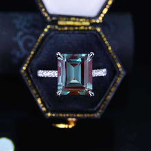 Load image into Gallery viewer, 8 Ct Radiant Cut Alexandrite Engagement Ring, Solitaire Radiant Ice Crushed Cut Alexandrite Engagement Ring, Pave Accents Stones Hidden Halo