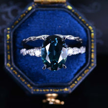 Load image into Gallery viewer, 14K White Gold 3.5 Carat Oval Teal Sapphire Rope Engagement Ring Eternity Ring Set