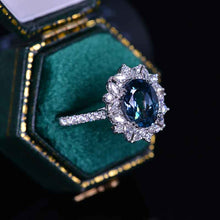Load image into Gallery viewer, 2 Carat Oval Teal Sapphire Halo Vintage 14K White Gold Engagement Ring