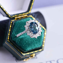 Load image into Gallery viewer, 2 Carat Oval Teal Sapphire Halo Vintage 14K White Gold Engagement Ring