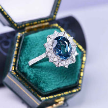 Load image into Gallery viewer, 2 Carat Oval Teal Sapphire Halo Vintage 14K White Gold Engagement Ring