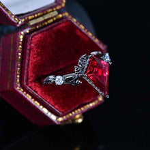 Load image into Gallery viewer, 2.5 Carat Kite Ruby Twig Floral Leaf 14K Black Gold Engagement Ring