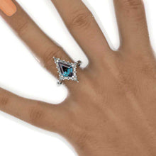 Load image into Gallery viewer, 2.5 Carat Kite Alexandrite Halo Engagement Ring. 2.5CT Fancy Shape Alexandrite Ring