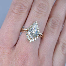 Load image into Gallery viewer, Fancy 4 Carat Kite Moissanite Halo Unique Engagement Ring, Eternity Ring Set