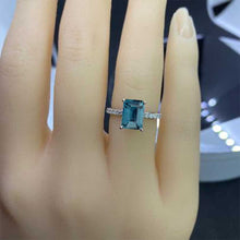 Load image into Gallery viewer, Luxury 3 Carat Radiant Cut Teal Sapphire Hidden Halo Engagement 14K White Gold Ring