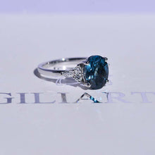 Load image into Gallery viewer, 3 Carat Oval Teal Sapphire Diamonds Engagement Ring