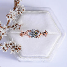 Load image into Gallery viewer, 2 Carat Gray Moissanite Leaf Engagement Ring. Rose Gold Floral Twig Ring
