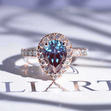 Load image into Gallery viewer, Alexandrite Pear Cut Halo Alexandrite Ring 14K Rose Gold Halo Ring