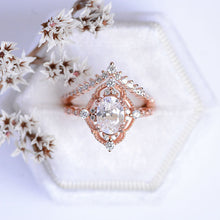 Load image into Gallery viewer, 14K Rose Gold Ring 2CT Oval Vintage Wedding Ring, Oval Moissanite Halo Engagement Ring Set