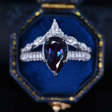 Load image into Gallery viewer, 3Ct Pear Alexandrite Engagement Ring Set, 3 Carat Pear Cut Alexandrite Engagement Ring Eternity Band Set