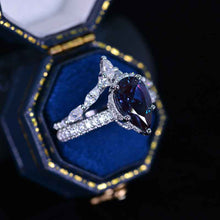 Load image into Gallery viewer, 3Ct Pear Alexandrite Engagement Ring Set, 3 Carat Pear Cut Alexandrite Engagement Ring Eternity Band Set