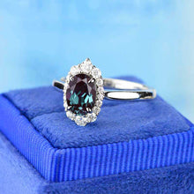 Load image into Gallery viewer, 14K White Gold 3 Carat Oval Alexandrite Halo Engagement Ring