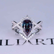 Load image into Gallery viewer, 14K White Gold 3 Carat Pear Alexandrite Halo Twisted Engagement Ring Eternity Ring Set