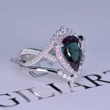 Load image into Gallery viewer, 14K White Gold 3 Carat Pear Alexandrite Halo Twisted Engagement Ring Eternity Ring Set