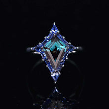 Load image into Gallery viewer, 2.5 Carat Kite Alexandrite Halo Sapphire Engagement Ring. 2.5CT Fancy Shape Alexandrite Ring