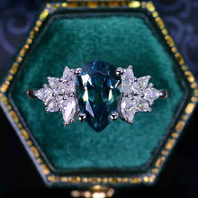 Load image into Gallery viewer, 3CT Pear Shape Teal Sapphire Engagement Ring Set, 3 Carat Pear Floral Twig Design 14K White Gold,