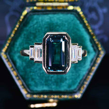 Load image into Gallery viewer, 5 Carat Teal Sapphire Emerald Cut Bezel Set Teal Sapphire Five-Stone Engagement Ring