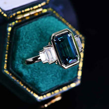 Load image into Gallery viewer, 5 Carat Teal Sapphire Emerald Cut Bezel Set Teal Sapphire Five-Stone Engagement Ring