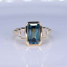 Load image into Gallery viewer, 5 Carat Teal Sapphire Emerald Cut Bezel Set Teal Sapphire Five-Stone Engagement Ring