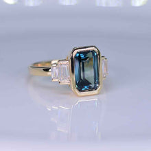Load image into Gallery viewer, 5 Carat Teal Sapphire Emerald Cut Bezel Set Teal Sapphire Five-Stone Engagement Ring