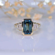Load image into Gallery viewer, 5 Carat Teal Sapphire Emerald Cut Bezel Set Teal Sapphire Five-Stone Engagement Ring