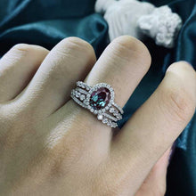 Load image into Gallery viewer, 2Ct Alexandrite Halo Engagement Vintage Ring, Oval Shape Cut Alexandrite Engagement Ring, Accents Stones 14K White Cluster Gold Ring