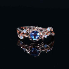 Load image into Gallery viewer, Rose Gold Plated Silver Dainty Alexandrite Ring Set, 1ct Oval Cut Alexandrite Ring Set, Silver Ring Unique Curved Marquise Cut Ring Set