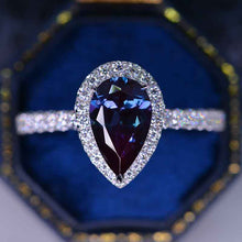 Load image into Gallery viewer, 14K Solid White Gold 3 Carat Halo Pear Cut Alexandrite Unique Ring